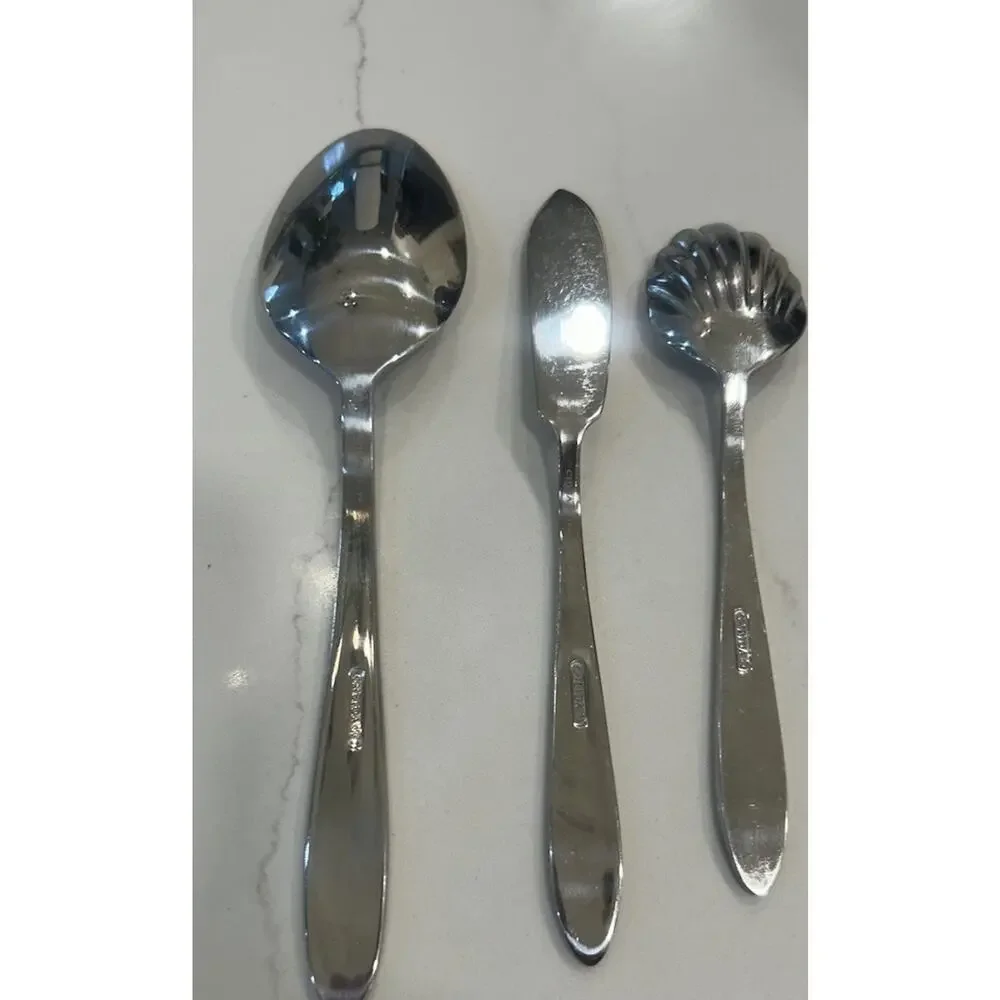 Oneida Gloss‎ LARSON Stainless Plain Pointed Tip Flatware 3 Pc Serving Set